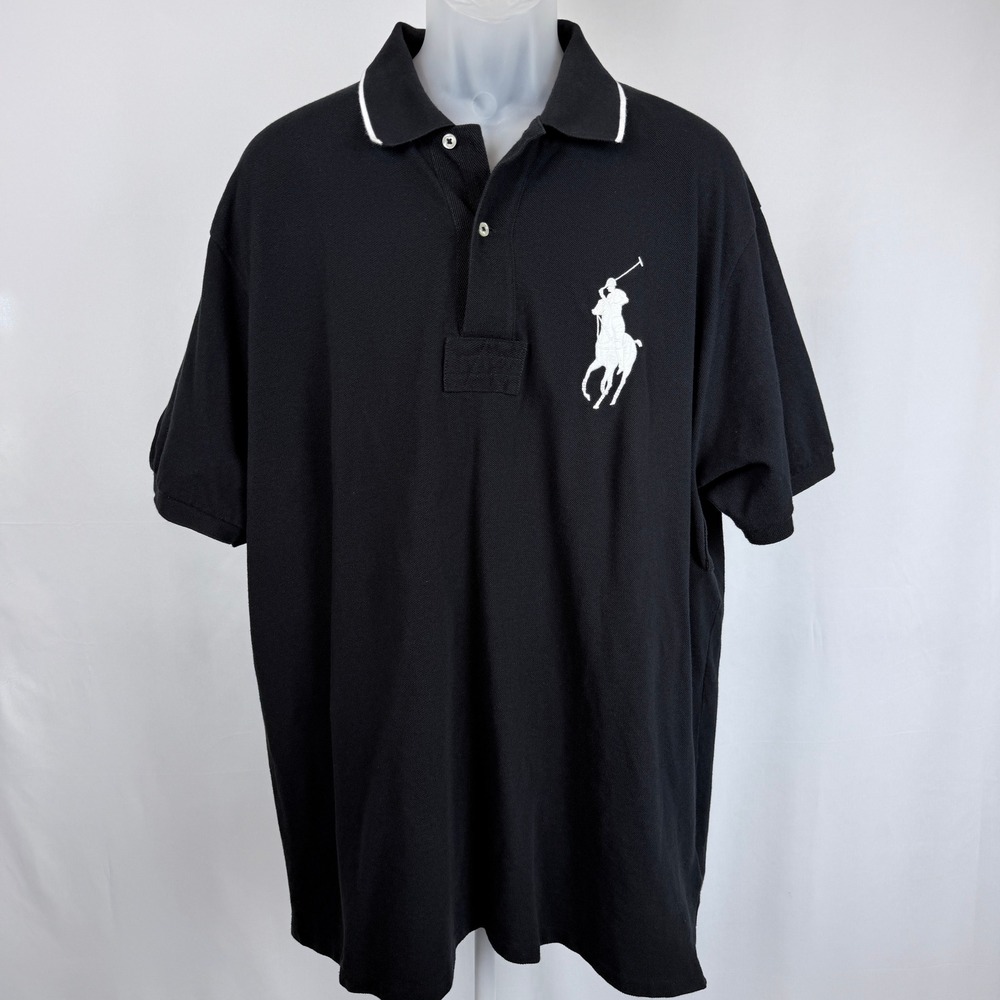 Polo Ralph Lauren Big Pony Polo Shirt Black White #3 Peru Men's XL Cotton 2017